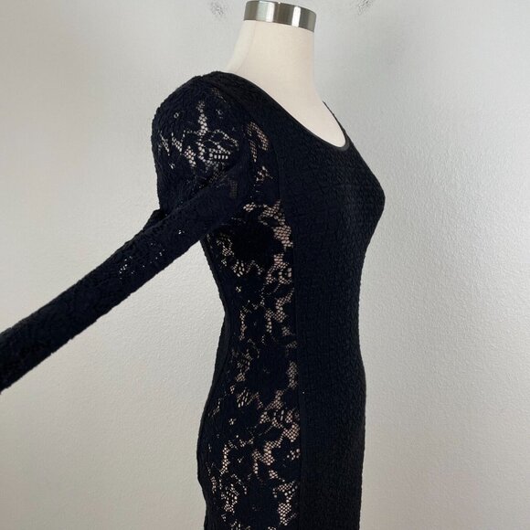 TRACY REESE Size 2 Black Side See Through Lace Bodycon Sexy Dress Long Sleeve - Picture 8 of 13